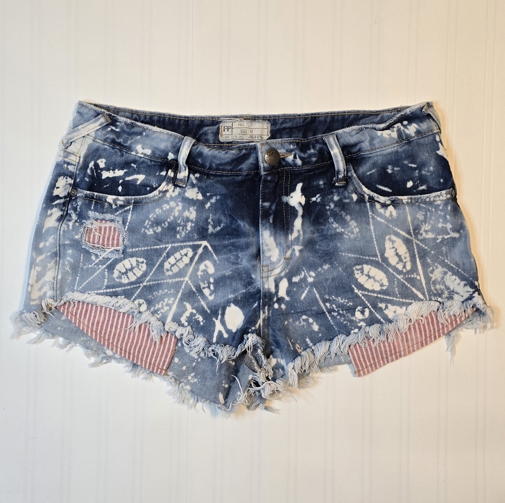 Free People Blue Distressed Jean Shorts